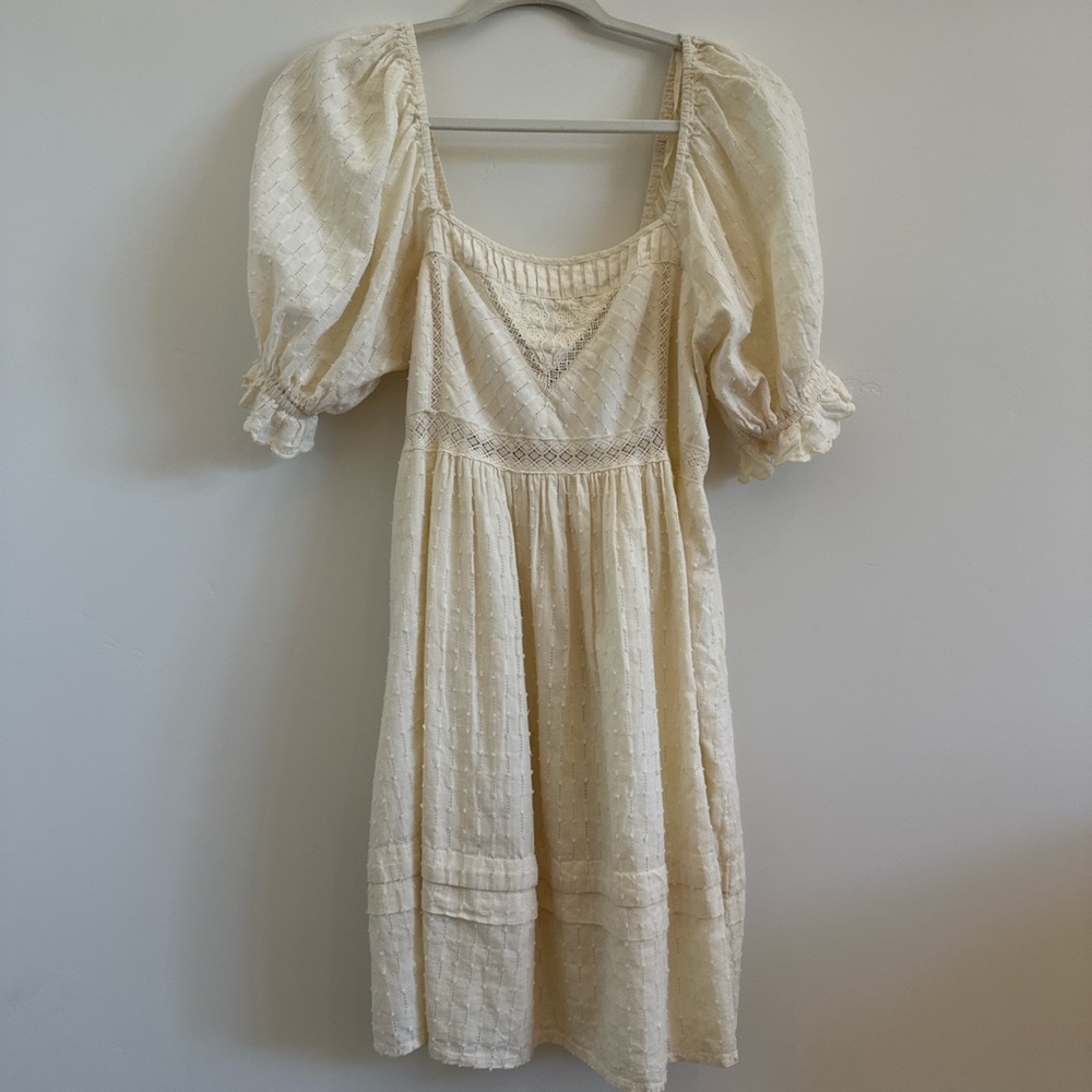 Urban Outfitters Puff Sleeve Embroidered Tie Back Baby Doll Dress